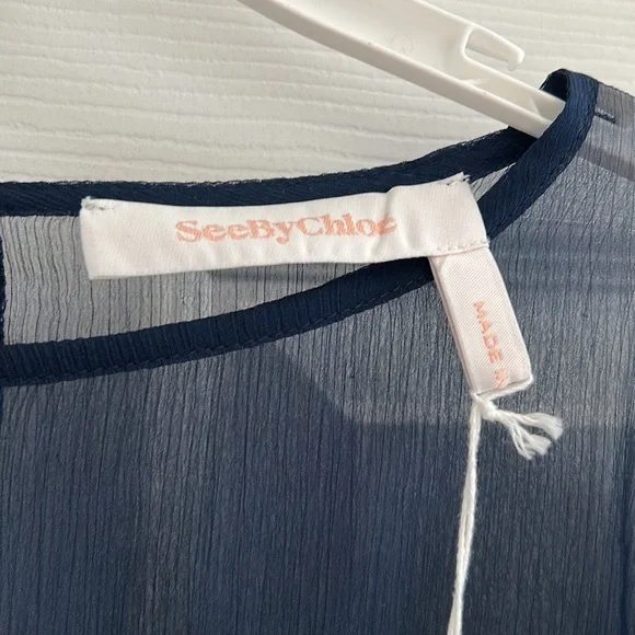 New SeeByChloe Blue Night Georgette Blouse - Picture 5 of 11